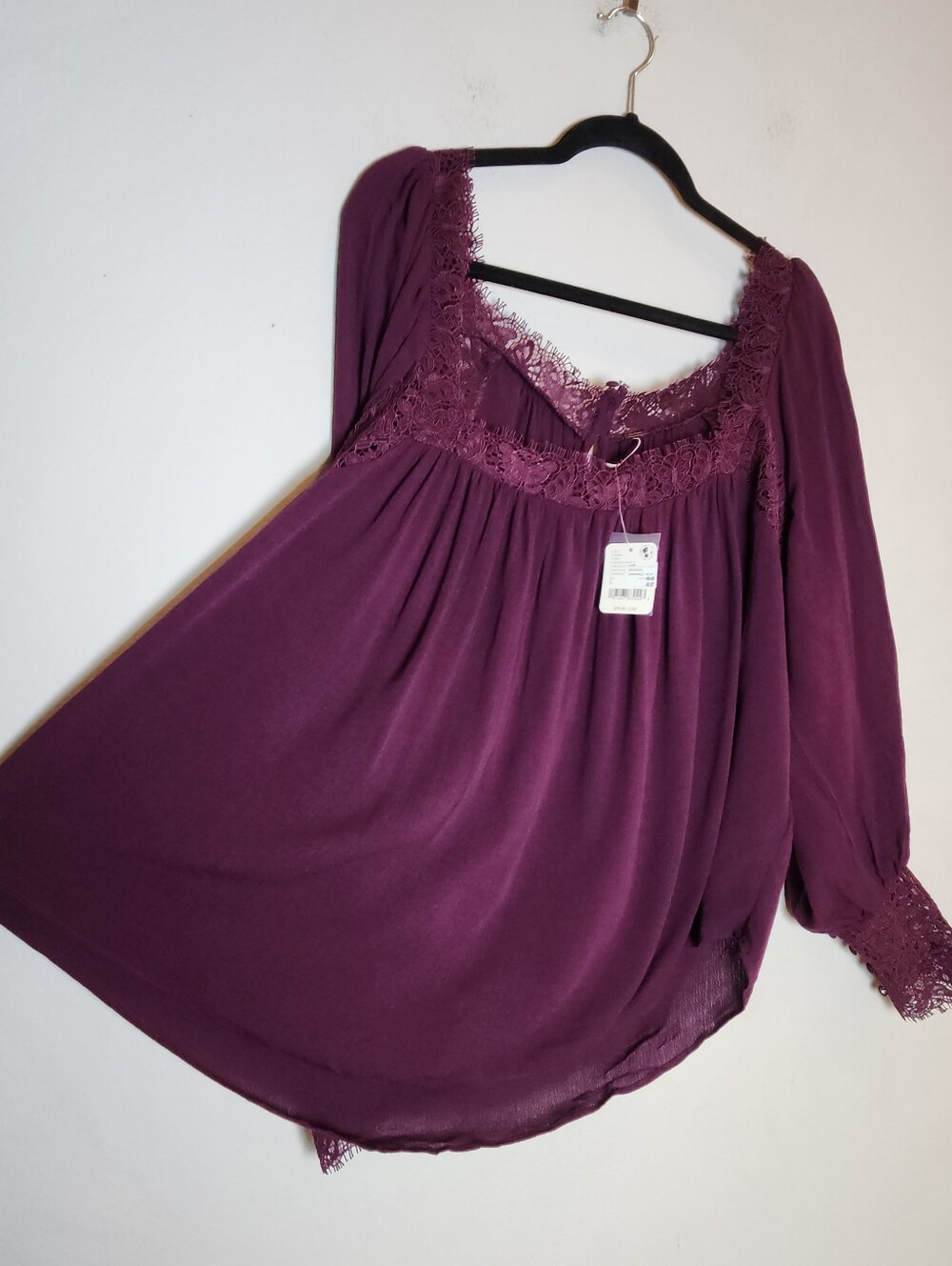 NWT Free People Flutter By Lace Blouse Top Purple Size L Prairie Boho Peasant - Picture 15 of 16